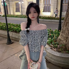 Load image into Gallery viewer, Chiffon Retro French Floral Collar Design Sensibility Blouse Women Fashion Summer Short Sleeve Tee Sexy Sweet Korean Style Cloth