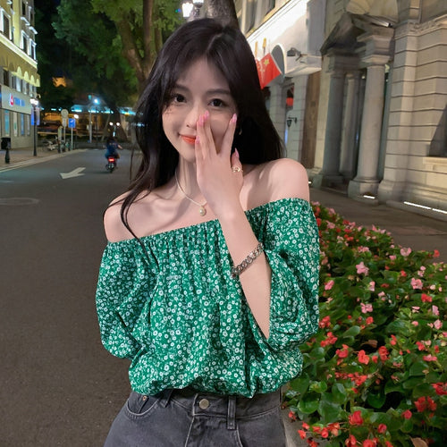 Chiffon Retro French Floral Collar Design Sensibility Blouse Women Fashion Summer Short Sleeve Tee Sexy Sweet Korean Style Cloth