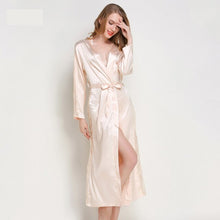 Load image into Gallery viewer, Chiffon Robe Robes with Lace Femme Sexy Long Bathrobes Women Nightwear Satin kimono Bridesmaid Faux Silk Home Clothing pink