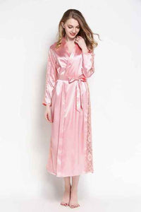 Chiffon Robe Robes with Lace Femme Sexy Long Bathrobes Women Nightwear Satin kimono Bridesmaid Faux Silk Home Clothing pink