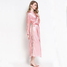 Load image into Gallery viewer, Chiffon Robe Robes with Lace Femme Sexy Long Bathrobes Women Nightwear Satin kimono Bridesmaid Faux Silk Home Clothing pink