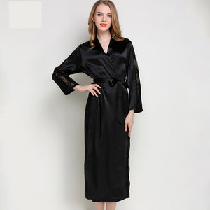 Chiffon Robe Robes with Lace Femme Sexy Long Bathrobes Women Nightwear Satin kimono Bridesmaid Faux Silk Home Clothing pink