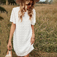 Load image into Gallery viewer, Chiffon Short Sleeve Dress Women Summer Casual Loose Mini Holiday Beach Dress Elegant Lace-up White Jacquard Party Dresses 2022