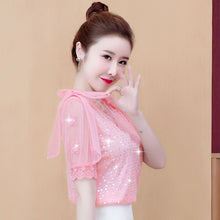 Load image into Gallery viewer, Chiffon shirt ladies 2021 summer new women's short-sleeved V-neck shirt fashion net yarn foreign style small shirt top
