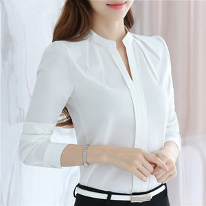 Chiffon shirt women Han Fan shirt small fresh stand-up collar loose mid-length long-sleeved white shirt