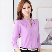 Load image into Gallery viewer, Chiffon shirt women Han Fan shirt small fresh stand-up collar loose mid-length long-sleeved white shirt