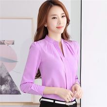 Load image into Gallery viewer, Chiffon shirt women Han Fan shirt small fresh stand-up collar loose mid-length long-sleeved white shirt