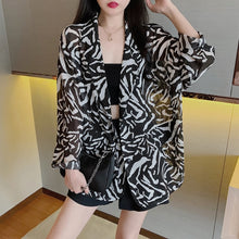 Load image into Gallery viewer, Chiffon suit collar jacket female summer thin zebra pattern loose sunscreen top tide top blouse
