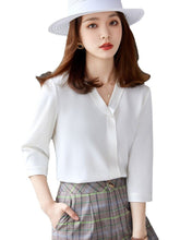 Load image into Gallery viewer, Chiffon white French shirt women's new 2021 summer V-neck top design