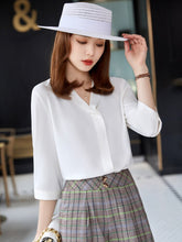 Load image into Gallery viewer, Chiffon white French shirt women's new 2021 summer V-neck top design