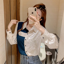 Load image into Gallery viewer, Chikichi 2021Spring and Autumn New Style Korean Fashion Elegant Satin Stitching Contrast Color Casual Long-sleeved Shirt Women