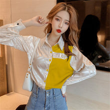 Load image into Gallery viewer, Chikichi 2021Spring and Autumn New Style Korean Fashion Elegant Satin Stitching Contrast Color Casual Long-sleeved Shirt Women