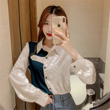 Load image into Gallery viewer, Chikichi 2021Spring and Autumn New Style Korean Fashion Elegant Satin Stitching Contrast Color Casual Long-sleeved Shirt Women