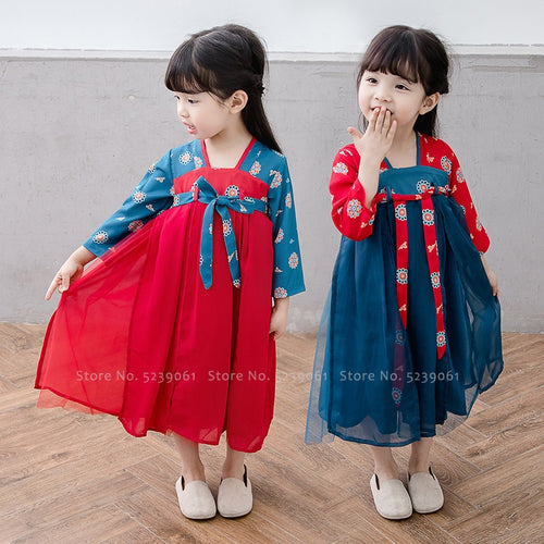 Children Girls Chinese Traditional Tang Suit Baby Kids Hanfu Dress Festival Stage Performance Korean Japanese Kimono Outfits Set