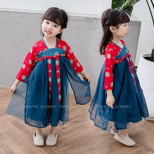 Children Girls Chinese Traditional Tang Suit Baby Kids Hanfu Dress Festival Stage Performance Korean Japanese Kimono Outfits Set