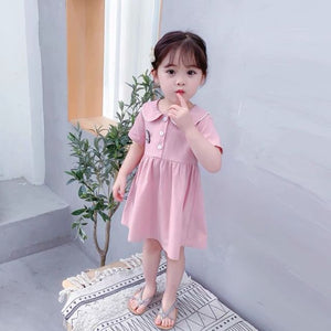 Children's 2021 New Summer Dress Baby Dress Princess Girl's Skirt Children's Outdoor Cute Solid Color Cotton Short Sleeve Skirt