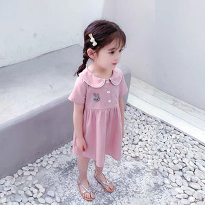 Children's 2021 New Summer Dress Baby Dress Princess Girl's Skirt Children's Outdoor Cute Solid Color Cotton Short Sleeve Skirt