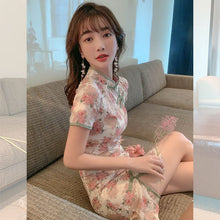 Load image into Gallery viewer, Chinese Qipao Improved cheongsam floral dress female summer 2021 new retro sexy temperament  New Evening Party Gown