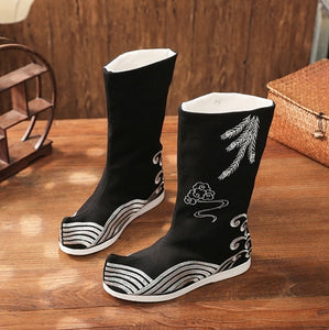 Chinese Traditional Hanfu Bow Boots For Men&Women Cloth Boots Hanfu Shoes Couples Black Hanfu Soap Boots For Men Women 35-44#
