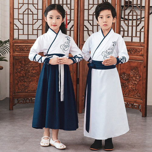 Chinese Traditional Tang Dynasty Hanfu Girl Party Dress Kids Uniforms Children Performance Stage Clothing Set Boy Dance Costumes