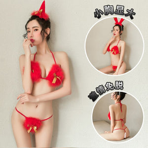 Christmas Erotic Cosplay Anime Hollow Out Uniform Temptation Strappy Dress Corset BDSM Hair Hoop Sexy Lingerie Lace Stocking