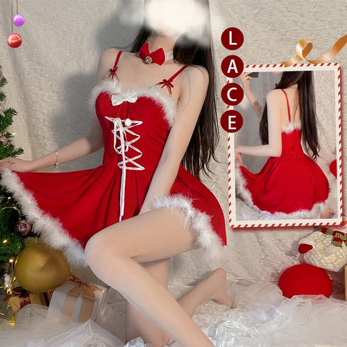 Christmas Gift Bunny Girl Cosplay Night Dress Women Sleepwear Velvet Nightgown Party Sexy Lingerie Backless Camisole Sleep Tops