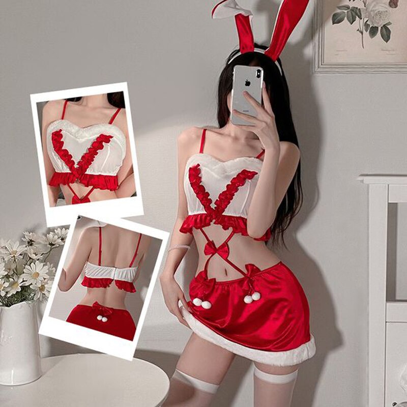 Christmas Gift Jumpsuits Night Dress Women Lace Sleepwear Bunny Girl Velvet Nightgown Pamajas Sexy Lingerie Camisole Sleep Tops