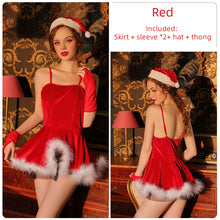 Load image into Gallery viewer, Christmas Gift Women Winter SEXI Underwear Skirt Thong Slit Plush Halter Nightdress Set Role Play Babydoll Lingerie Bodysuits