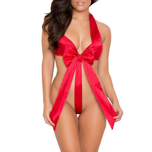Christmas Lingerie Adult Sexy Three-point One-piece Bow Christmas Suit Satin Big Bow Lingerie MXAS Gift Sexy Underwear Women