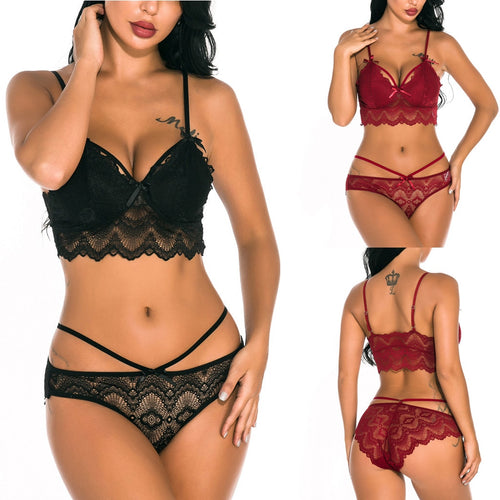 Christmas New Strappy Sexy Lingerie Bra Set Women Sexy Lace Sleepwear Lingerie Temptation Bra Underwear Nightwear Set