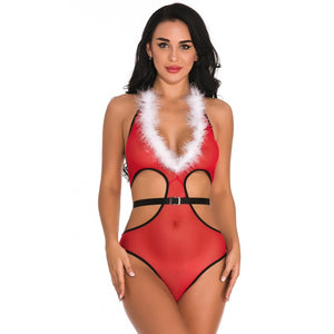 Christmas Women's Sexy Lingerie Fashion Deep V Sexy Without Steel Ring One-piece Jumpsuits Suit Erotic Apparel Large Size