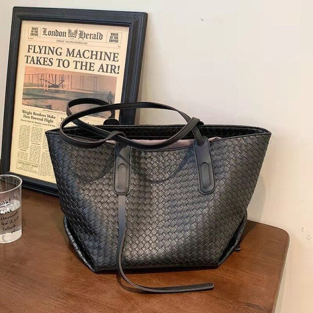   Clássico tecer designer tote saco de alta capacidade bolsas de couro do plutônio para as mulheres  marca feminina viagem gra