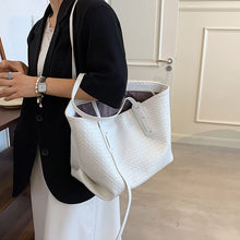 Load image into Gallery viewer,   Clássico tecer designer tote saco de alta capacidade bolsas de couro do plutônio para as mulheres  marca feminina viagem gra