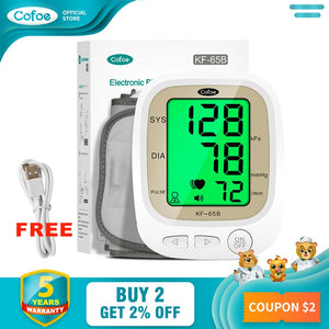 Cofoe Automatic Blood Pressure Monitor Upper Arm Pulse Gauge Meter BP Heart Beat Rate Tonometer Digital LCD Sphygmomanometer