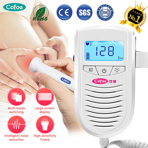 Cofoe Fetal Doppler Ultrasound Baby Heartbeat Detector Home Pregnant Doppler Baby Heart Rate Monitor Pocket Doppler monitor 3.0M