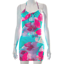 Load image into Gallery viewer, Colorful Beach Wear Tie Dye Flower Halter Dresses Bodycon Backless Sleeveless Printing Casual Female Tank Minidress Mujer
