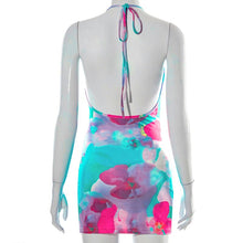 Load image into Gallery viewer, Colorful Beach Wear Tie Dye Flower Halter Dresses Bodycon Backless Sleeveless Printing Casual Female Tank Minidress Mujer