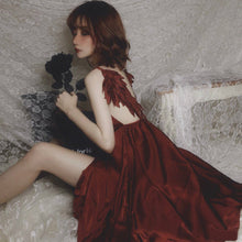 Load image into Gallery viewer, Comfortable Silk Wing Sleeping Dress Sexy Sleepwear Women Nightgowns Satin Angel Cosplay Backless Spaghetti Strap Lingerie