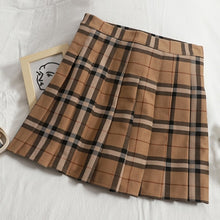 Load image into Gallery viewer, Contrast Color Plaid Striped Skirt Korean Version of Pleated Skirt Autumn High Waist A Line Plaid Mini Skirt Student Style Sweet