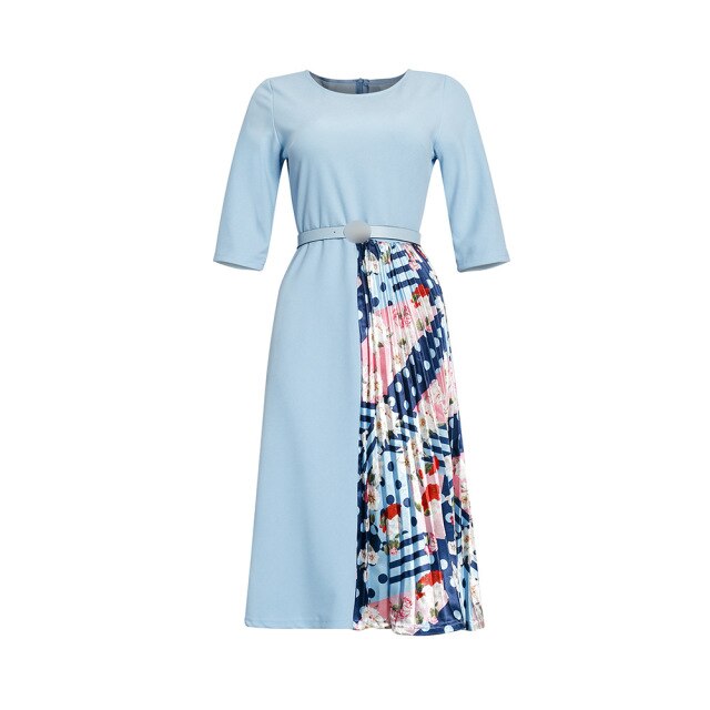 Contrasting Color Dress Plus Size Women's Round Neck Three-Quarter Sleeves With Belt Fashion And Elegant Slim African Dress 2021