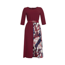 Load image into Gallery viewer, Contrasting Color Dress Plus Size Women&#39;s Round Neck Three-Quarter Sleeves With Belt Fashion And Elegant Slim African Dress 2021