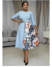 Load image into Gallery viewer, Contrasting Color Dress Plus Size Women&#39;s Round Neck Three-Quarter Sleeves With Belt Fashion And Elegant Slim African Dress 2021