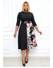 Load image into Gallery viewer, Contrasting Color Dress Plus Size Women&#39;s Round Neck Three-Quarter Sleeves With Belt Fashion And Elegant Slim African Dress 2021