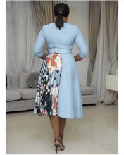 Load image into Gallery viewer, Contrasting Color Dress Plus Size Women&#39;s Round Neck Three-Quarter Sleeves With Belt Fashion And Elegant Slim African Dress 2021
