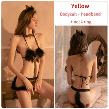 Load image into Gallery viewer, Cosplay Feathers Cat Ears Erotic Uniform Women Sexy Lingerie Three-point Suit Underwear Open-crotch Adult Sex Slutty Costume