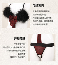Load image into Gallery viewer, Cosplay Feathers Cat Ears Erotic Uniform Women Sexy Lingerie Three-point Suit Underwear Open-crotch Adult Sex Slutty Costume