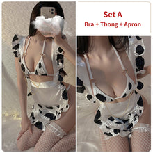 Load image into Gallery viewer, Cosplay Maid Costume Cute Cow Erotica Set Women&#39;s Sexy Lingerie Set Femme Lace Apron Bikini Porno Slutty Stripper Clothes Kawaii
