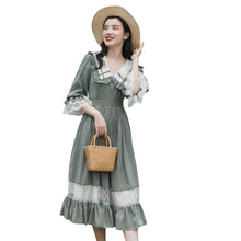 Load image into Gallery viewer, Cottage Style Green Prairie Dress Vintage Mori Girl Peter Pan Collar Petal Sleeve Lace Loose Casual Dresses Retro Lady Vestido