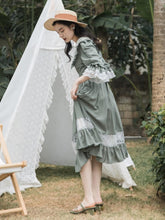 Load image into Gallery viewer, Cottage Style Green Prairie Dress Vintage Mori Girl Peter Pan Collar Petal Sleeve Lace Loose Casual Dresses Retro Lady Vestido