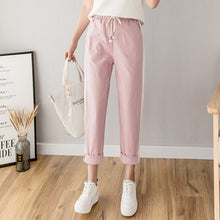 Load image into Gallery viewer, Cotton Linen Ankle Length Pants Women&#39;s Summer Autumn Casual Trousers Pencil Leisure Fashion Striped Women Pant Black Green Pink